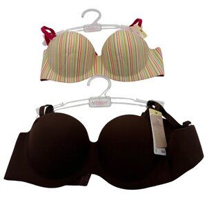Affinitas Intimates Set of 2 Removable Straps Push-up bras, 34C, striped/brown
